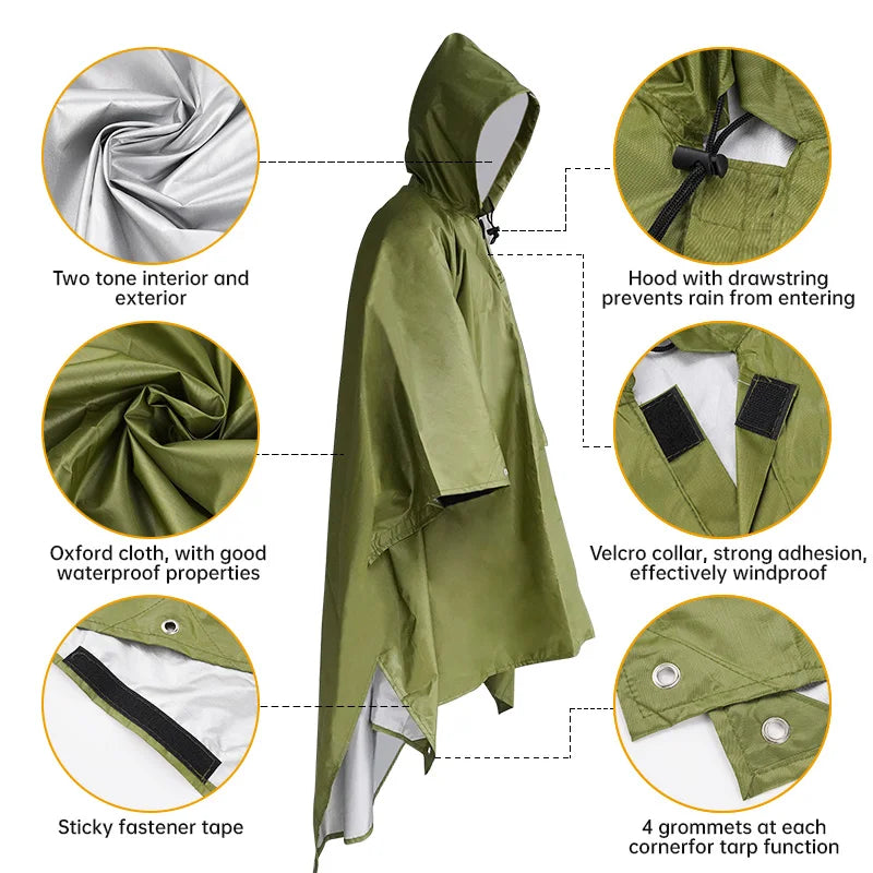 3-in-1 Multifunctional Raincoat – Poncho, Tent & Tarp