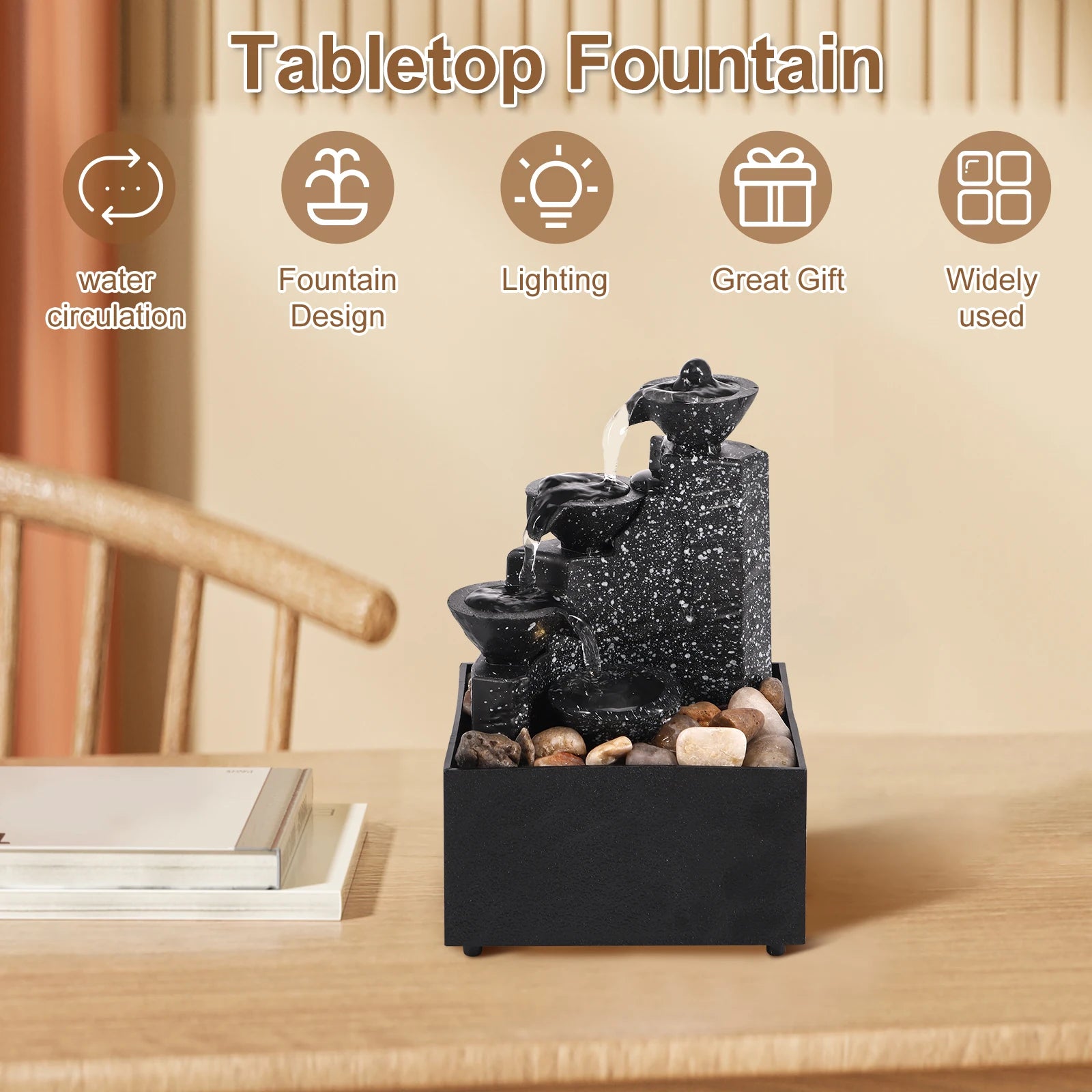 Desktop Waterfall Fountain – Flowing Water Decoration