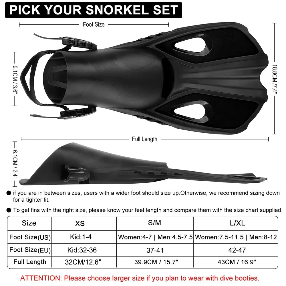 Adjustable Snorkel Fins – Short Diving Flippers with Open Heel