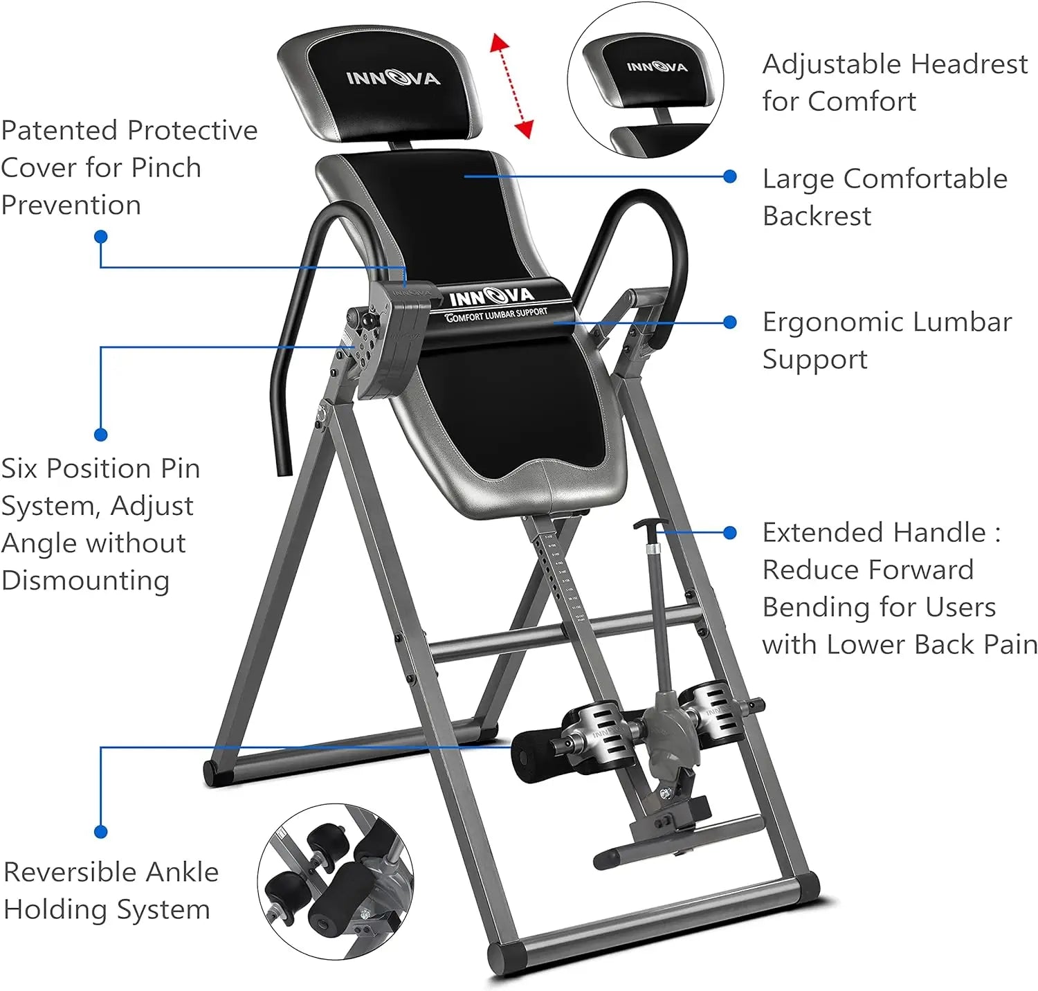 Inversion Table with Adjustable Headrest & Reversible Ankle Holders