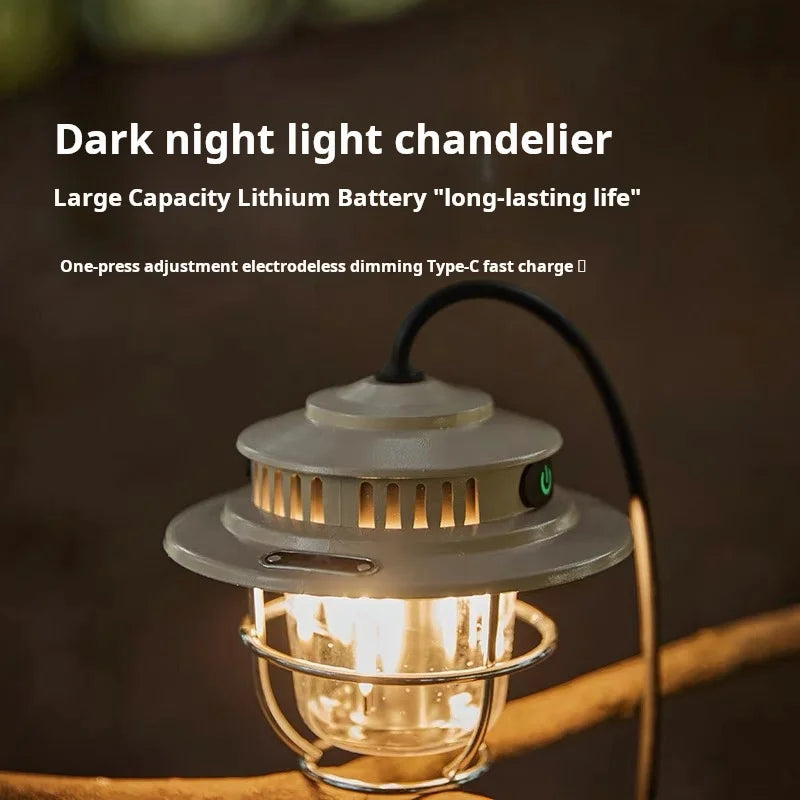 LED Camping Lamp – Retro Hanging Lantern with Stepless Dimming