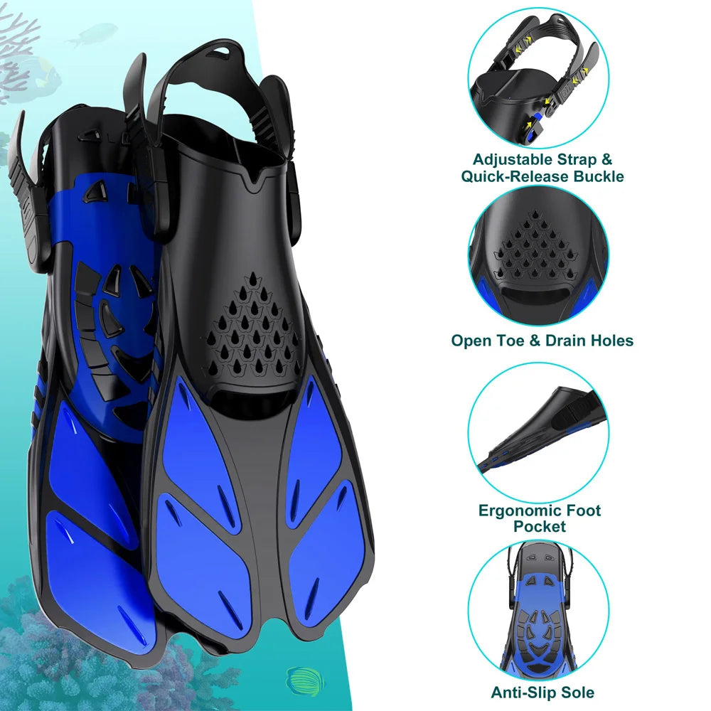 Adjustable Snorkel Fins – Short Silicone Swimming Flippers